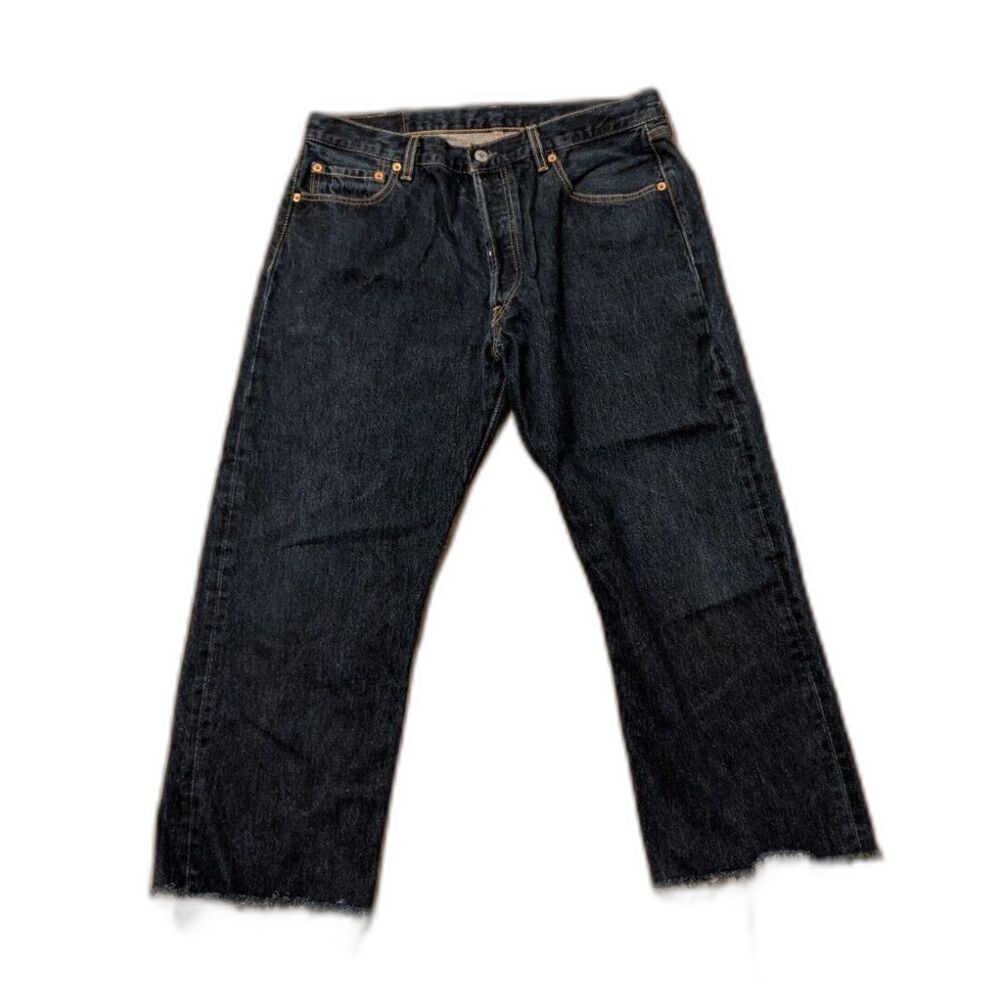 VTG Levi's 501 Blue Jeans 34x25 (ALTERED) Y2K 2004 Frayed Leg Openings Cut Off